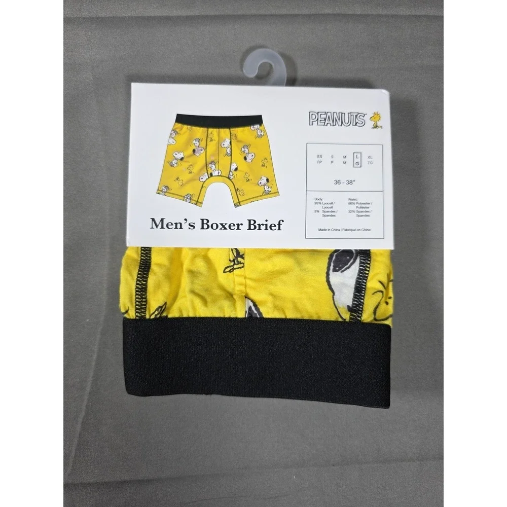 Peanuts Snoopy Boxer Briefs Mens Large 36-38 Yellow‎ & Black Stretch Underwear
